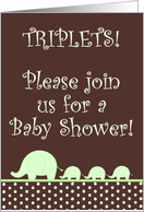 Green Gender Neutral Elephant TRIPLETS Polka Dot Baby Shower Invitation card