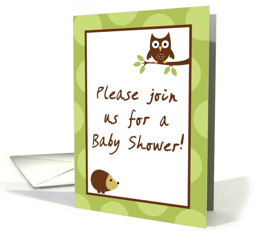 Woodland Forrest Animals Owl Porcupine Baby Shower Invitation card