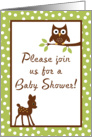 Green Gender Neutral Woodland Forrest Animals Baby Deer Hoot Owl Baby Shower Invitation card