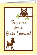 Yellow Gender Neutral Woodland Forrest Animals Baby Deer Hoot Owl Baby Shower Invitation card