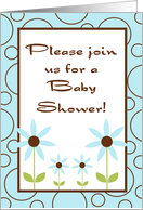 Light Blue Spring Time Flowers Floral Foliage Baby Shower Invitation card