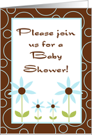Light Blue Spring Time Flowers Floral Foliage Baby Shower Invitation card