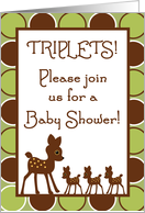 Forrest Woodland Animals Deer Mom TRIPLET Baby Deer Baby Shower Invitation card