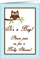 Forrest Woodland Animals Hoot Owl Boy Baby Shower Invitation card