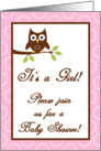 Forrest Woodland Animals Hoot Owl Baby Girl Shower Invitation card