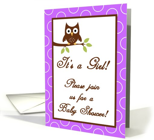 Forrest Woodland Animals Hoot Owl Baby Girl Shower Invitation card