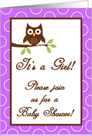 Forrest Woodland Animals Hoot Owl Baby Girl Shower Invitation card
