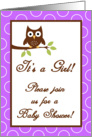 Forrest Woodland Animals Hoot Owl Baby Girl Shower Invitation card