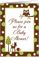 Forrest Woodland Animals Hoot Owl Deer Bird Porcupine Baby Shower Invitation card