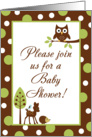 Forrest Woodland Animals Hoot Owl Deer Bird Porcupine Baby Shower Invitation card