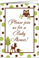 Forrest Woodland Animals Hoot Owl Deer Bird Porcupine Baby Shower Invitation card