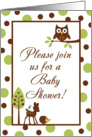 Forrest Woodland Animals Hoot Owl Deer Bird Porcupine Baby Shower Invitation card