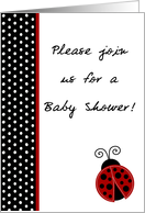 Red Lady Bug, Black and White Polka dot Boarder Baby Girl Shower Invitation card