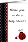 Red Lady Bug, Black and White Polka dot Boarder Baby Girl Shower Invitation card