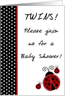 TWIN Red Lady Bug Black and White Polka dot Boarder Baby Girls Shower Invitation card
