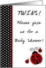 TWIN Red Lady Bug Black and White Polka dot Boarder Baby Girls Shower Invitation card