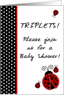 TRIPLET Red Lady Bug, Black & White Polka dot Boarder Baby Girls Shower Invitation card