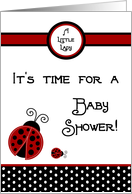 Red Lady Bug, Black and White Polka dot Boarder Girl Baby Shower Invitation card