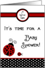 Red Lady Bug, Black and White Polka dot Boarder Girl Baby Shower Invitation card