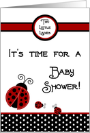 TWIN Red Lady Bug, Black and White Polka dot Boarder Girls Baby Shower Invitation card