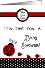 TRIPLET Girls Red Lady Bug, Black & White Polka dot Boarder Baby Shower Invitation card