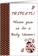 TRIPLET Girls Pink Lady Bug, Brown & Pink Polka dot Boarder Baby Shower Invitation card