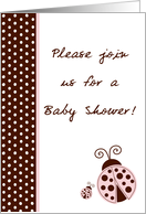 Girly Girl Pink Lady Bug, Brown and Pink Polka dot Boarder Baby Shower Invitation card