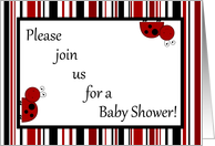 Red Lady Bug Spring Insect Black and Red Striped Boarder Baby Shower Invitation card