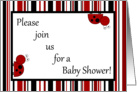 Red Lady Bug Spring Insect Black and Red Striped Boarder Baby Shower Invitation card