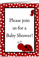 Red Lady Bug Spring Insect Black and Red Polka Dot Boarder Baby Shower Invitation card