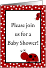 Red Lady Bug Spring Insect Black and Red Polka Dot Boarder Baby Shower Invitation card