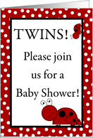 TWIN Girls Red Lady Bug,Black and Red Polka Dot Boarder Baby Shower Invitation card
