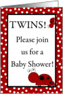 TWIN Girls Red Lady Bug,Black and Red Polka Dot Boarder Baby Shower Invitation card