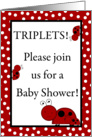 TRIPLET Girls, Red Lady Bug, Black and Red Polka Dot Boarder Baby Shower Invitation card