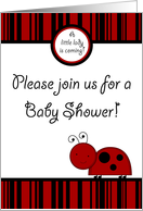 Red Lady Bug Spring Insect Black and Red Striped Boarder Girl Baby Shower Invitation card