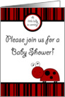 Red Lady Bug Spring Insect Black and Red Striped Boarder Girl Baby Shower Invitation card