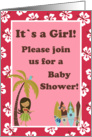 Girl Pink Hibisus Hawaiian Tropical Luau Surfer Girl Surf Boards Baby Shower Invitation card