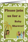 Gender Neutral Green Hibiscus Hawaiian Surfer Girl Surf Boards Baby Shower Invitation card