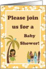 Gender Neutral Yellow Hibiscus Hawaiian Surfer Girl Surf Boards Baby Shower Invitation card