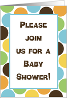Blue Green Orange Yellow and Brown Polka Dot Baby Shower Invitation card