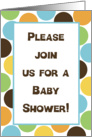 Blue Green Orange Yellow and Brown Polka Dot Baby Shower Invitation card