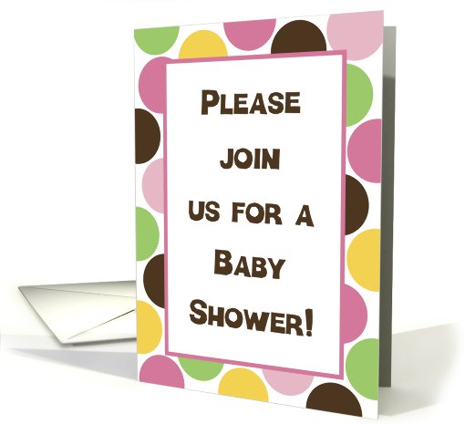 Pink Green Yellow and Brown Polka Dot Baby Shower Invitation card