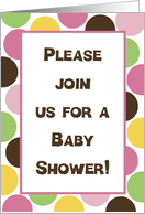 Pink Green Yellow and Brown Polka Dot Baby Shower Invitation card