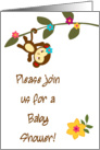Jungle Gym Tropical Hawaiian Luau Baby Girl Monkey Baby Shower Invitation card