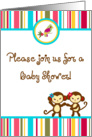 Jungle Gym Tropical Hawaiian Luau Baby Girl TWIN Monkey Baby Shower Invitation card