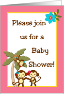 Jungle Gym Tropical Hawaiian Luau Baby Girl Monkey Baby Shower Invitation card