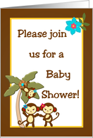 Jungle Gym Tropical Hawaiian Luau Baby Girl Monkey Baby Shower Invitation card