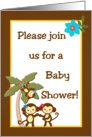 Jungle Gym Tropical Hawaiian Luau Baby Girl Monkey Baby Shower Invitation card