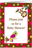 Jungle Gym Tropical Hawaiian Luau Baby Girl Monkey Baby Shower Invitation card