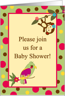 Jungle Gym Tropical Hawaiian Luau Baby Girl Monkey Baby Shower Invitation card